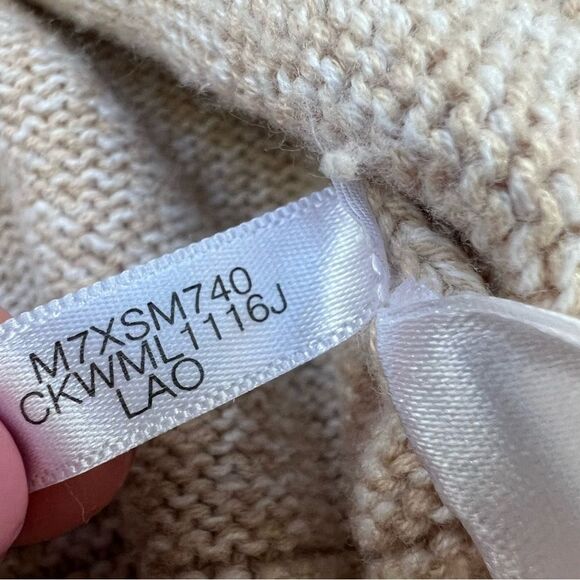 Calvin Klein Tan Beige Cowl Neck Casual Knit Ribbed Sweater Size Medium - Picture 10 of 10